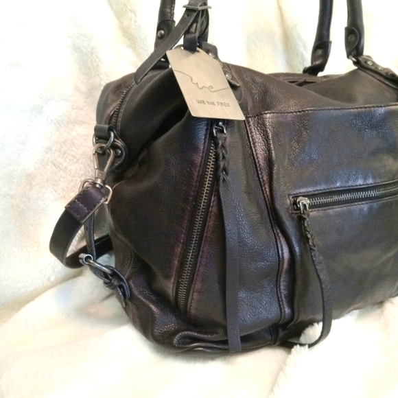 Free People 'WTF' Emerson Distressed Black Leather Hobo Bag - Picture 4 of 14